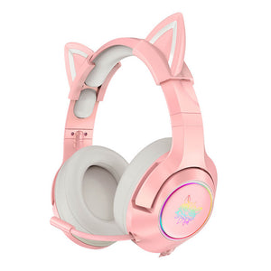 Pink Kawaii Kitty Headset Microphone LED 3.5mm Jack