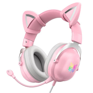 Pink Kitty Ear Headset Microphone LED 3.5mm Jack