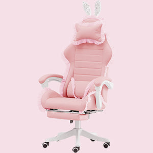 Pink Lace Rabbit Ear Gaming Chair Footrest Reclining Backrest