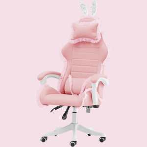 Pink Lace Removable Bunny Ear Gaming Chair Reclining Backrest