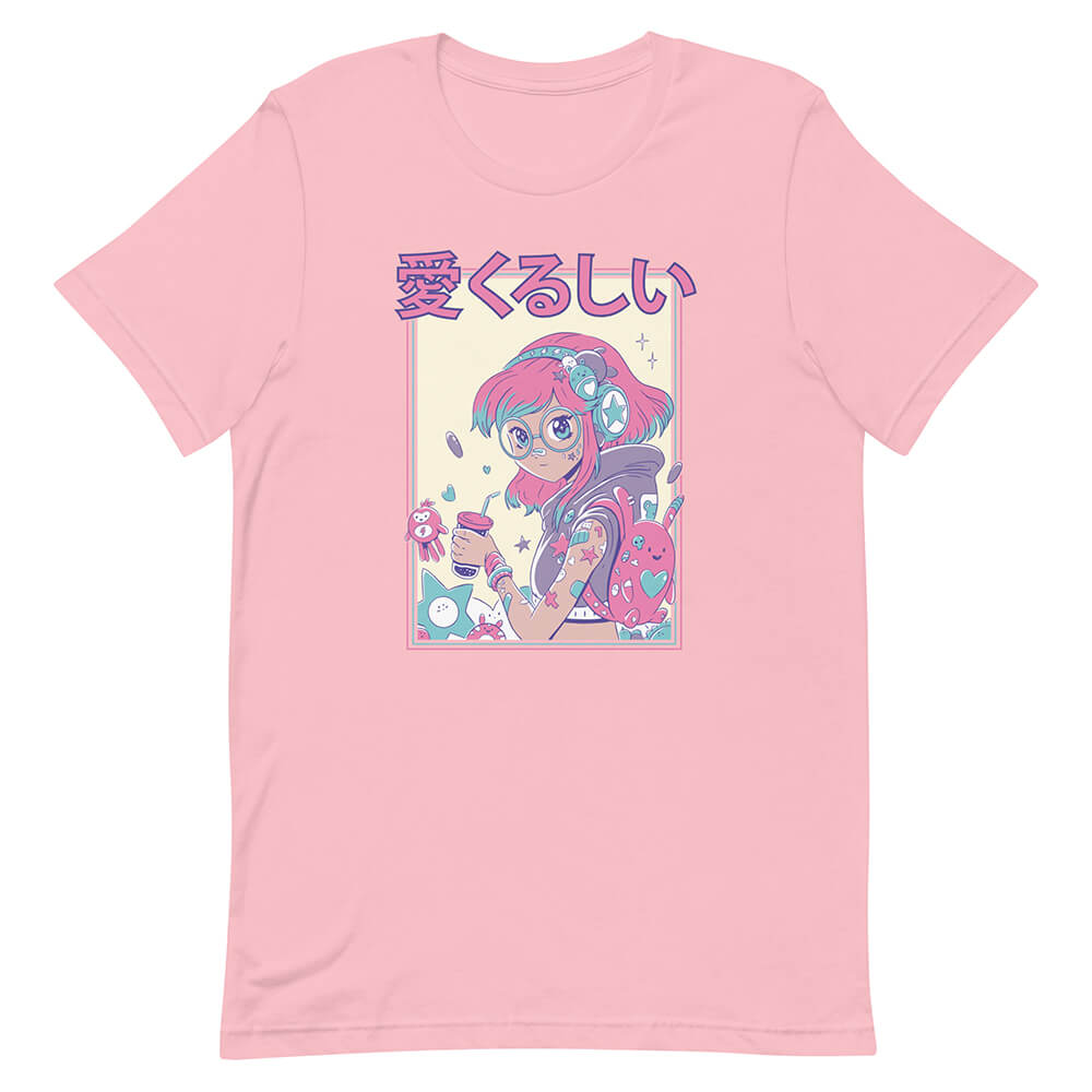 Pink Lovely Harajuku Girl Shirt Glasses Bubble Tea
