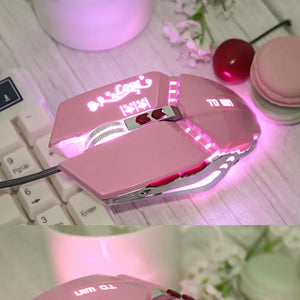 Pink Metal Mouse Girly 3200 DPI USB Backlight LED