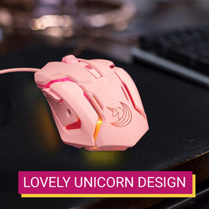 Pink Mouse Unicorn Design 3200 DPI Backlight