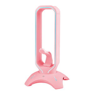 Pink Neon RGB Headset Stand Gaming Double USB