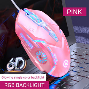 Pink Optical Futuristic Gaming Mouse 3200 DPI Backlight USB