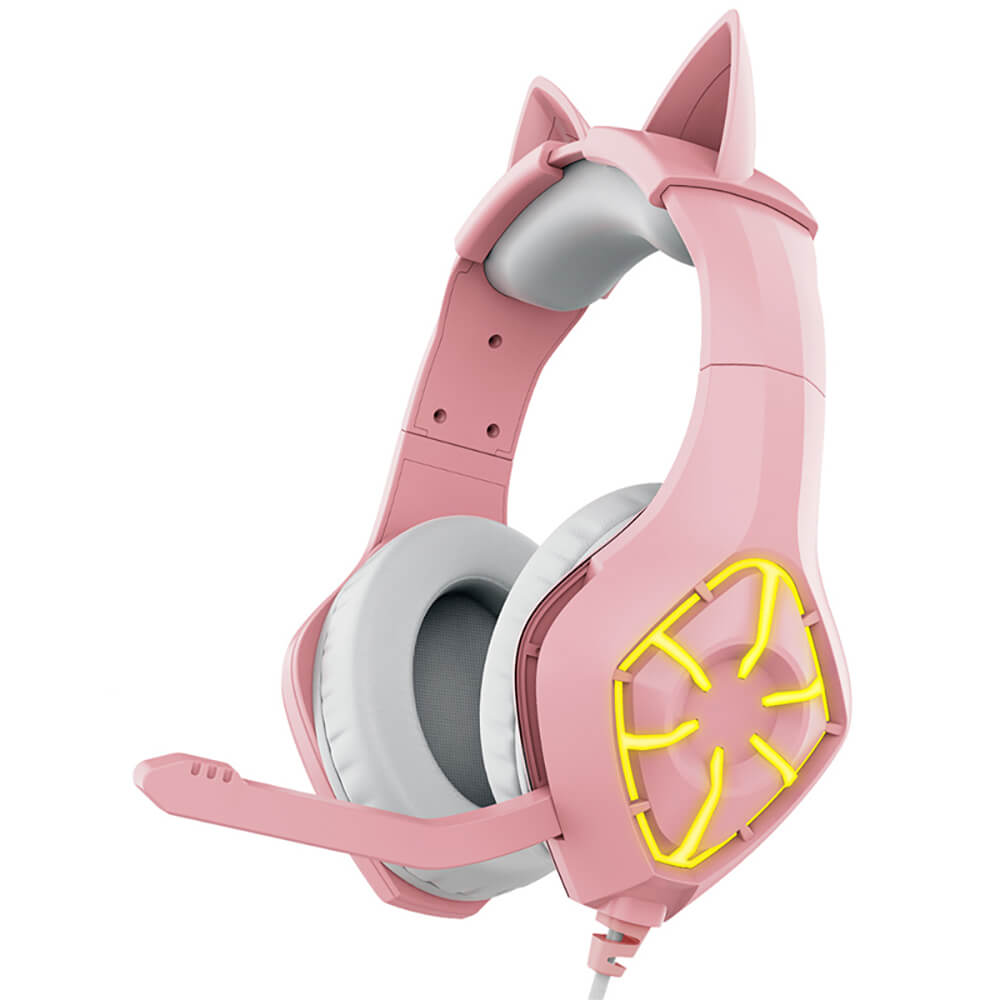 Pink Over Ear RGB Headset Mic USB 3.5mm Jack