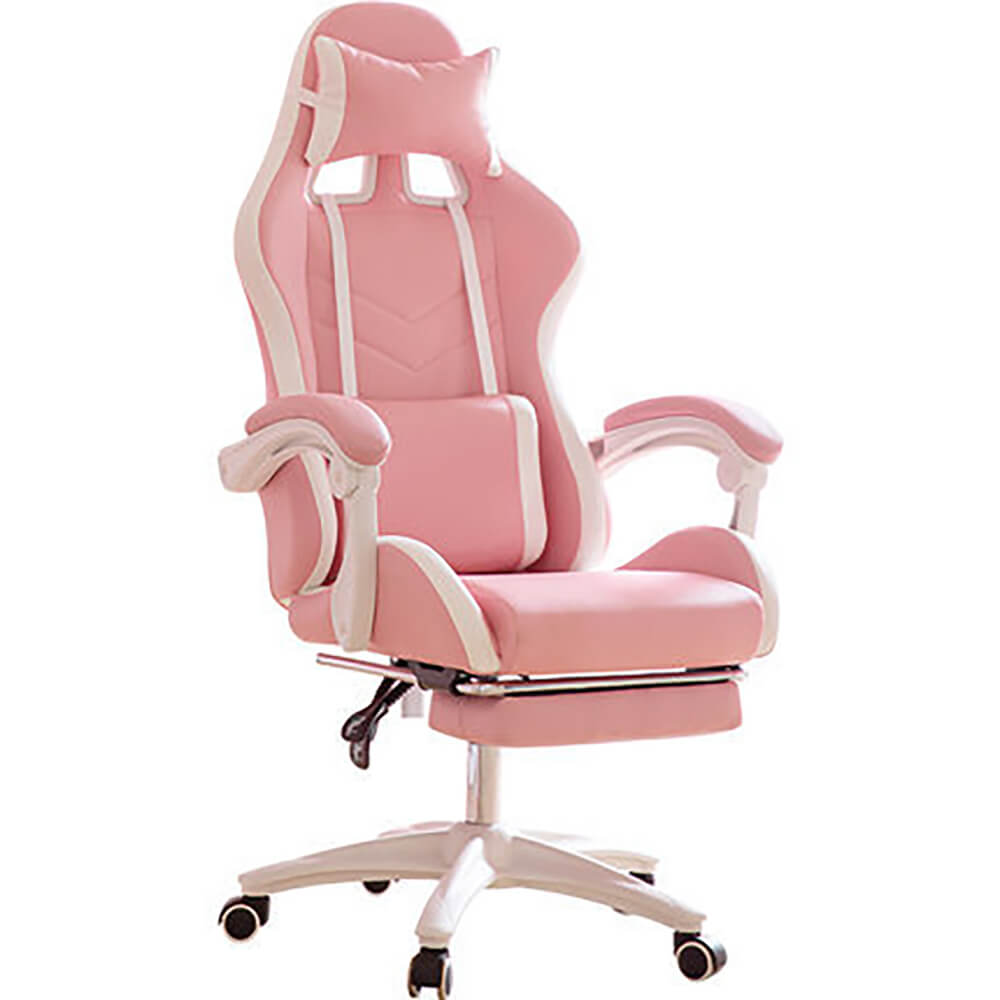 Pink Pretty Double Color Gaming Chair Footrest Rectractable Armrest