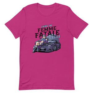 Pink Purple Hair Femme Fatale Catsuit Shirt Sports Car