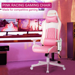 Pink Racing Gaming Chair Reclining Back Seat Armrest Competitive Gaming