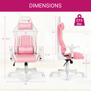 Pink Racing Gaming Chair Reclining Back Seat Armrest Dimensions