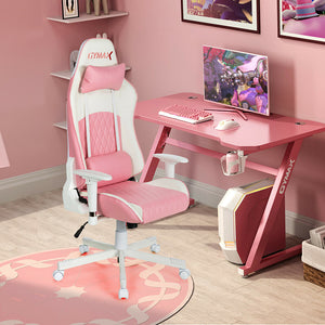 Pink Racing Gaming Chair Reclining Back Seat Armrest Gamer Setup