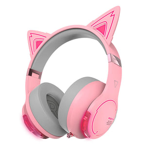 Pink RGB Bluetooth 5.2 Cosplay Cat Headphones Mic Noise Canceling
