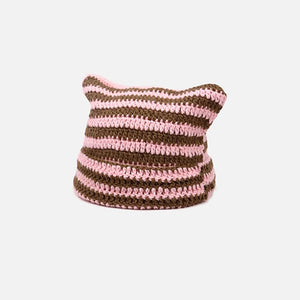 Pink Striped Sweety Devil Horn Knit Beanie