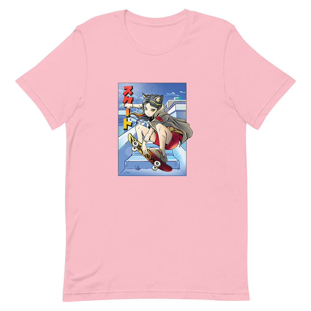 Pink Stylish Urban Skate Cat Girl Shirt Ollie Trick