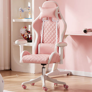 Pink Sweet Pastel Embroidery Gaming Chair Reclining Backrest Armrest