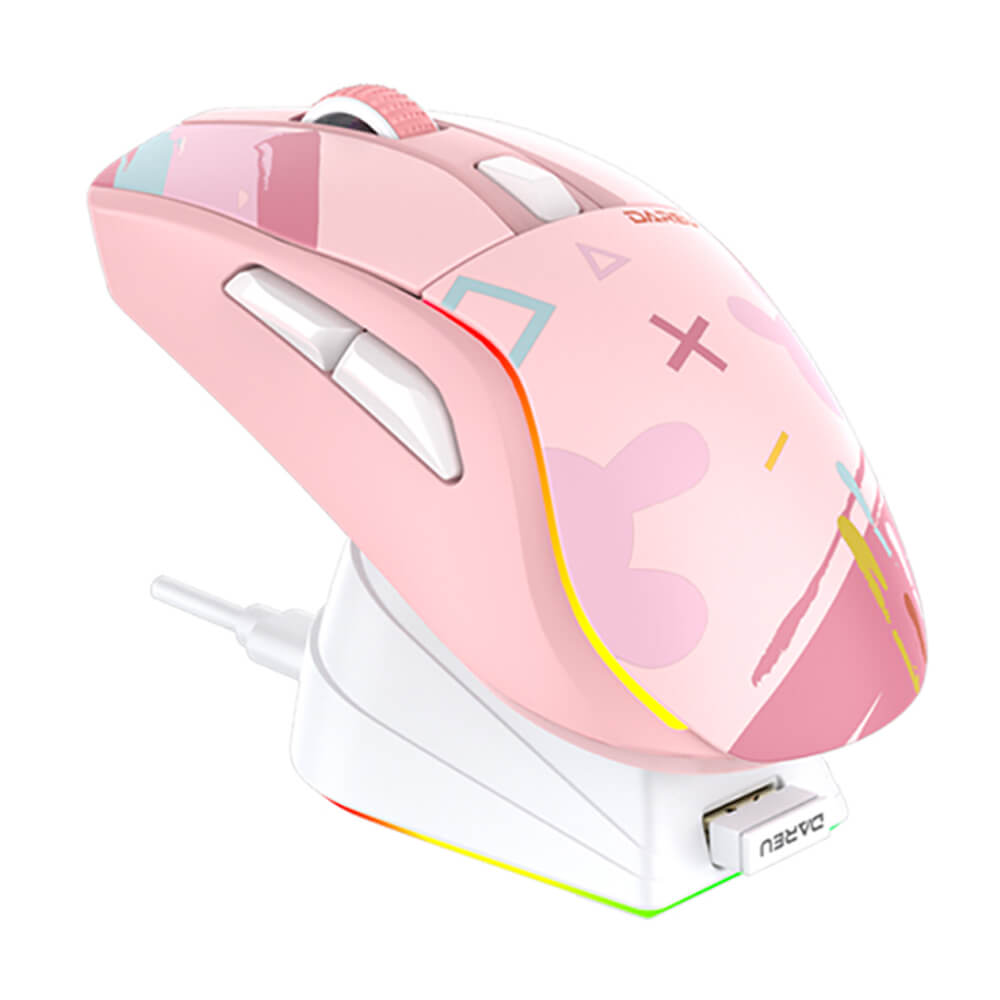 Pink Tri-mode Gaming Mouse 6400 DPI RGB Backlight