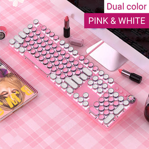 Pink & White Girl Mechanical Keyboard Blue Switch White Backlight