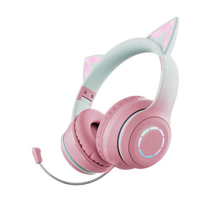 Pink White Wireless Gradient Cat Headset Microphone RGB