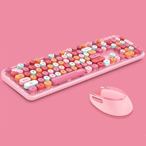 Pink 2.4Ghz Wireless Candy Combo Keyboard Mouse Multimedia Multi-Color