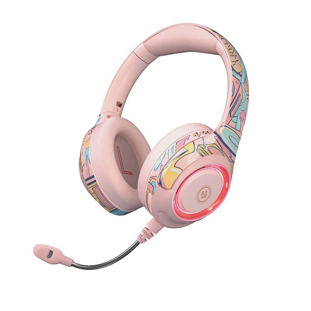 Pink Wireless Cartoon Art Headset Microphone HiFi RGB