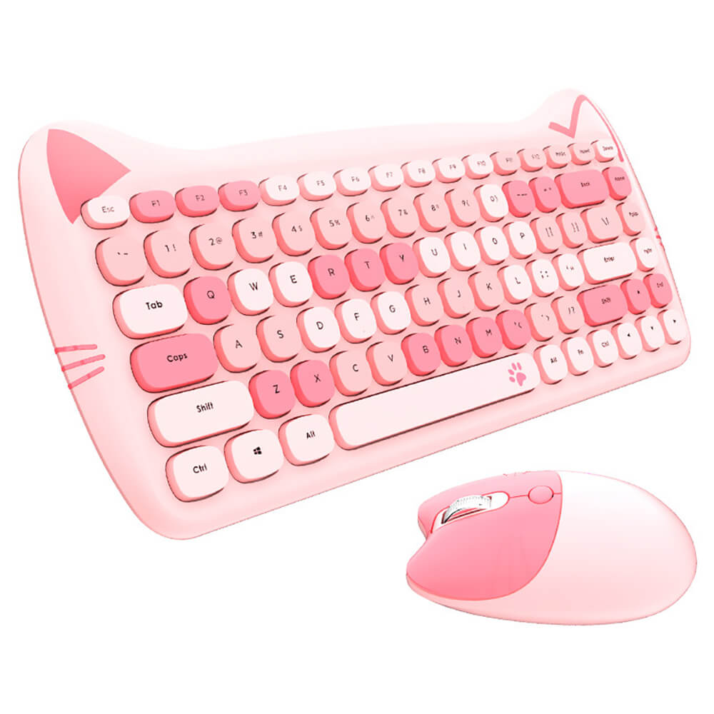Pink 2.4Ghz Wireless Cute Kitty Combo Keyboard Mouse Compact
