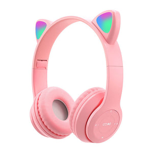 Pink Wireless Kitty Ear Headphones Mic RGB Children