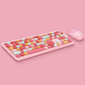 Pink 2.4Ghz Wireless Macaron Color Combo Keyboard Mouse Multimedia