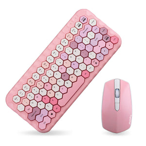 Pink 2.4Ghz Wireless Slim Honeycomb Combo Keyboard Mouse Multi-Color
