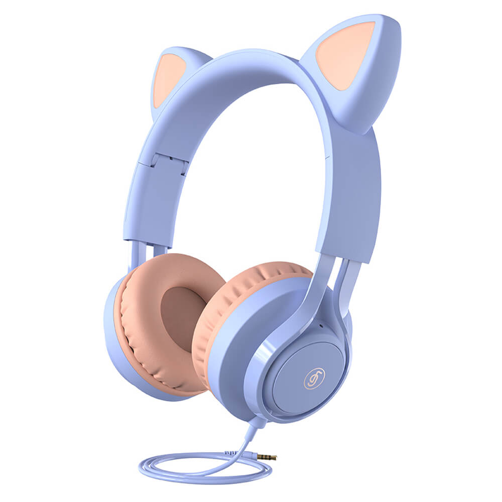 Plum Adorable Feline Ear Headphones Volume Limit Kid
