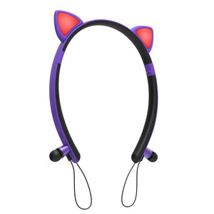Purple Bluetooth 5.0 Cat Earbuds Magnetic Mic Glow