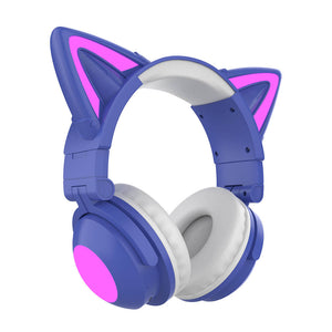 Purple Bluetooth 5.0 Cat Headphones Mic 7.1 Surround Sound RGB