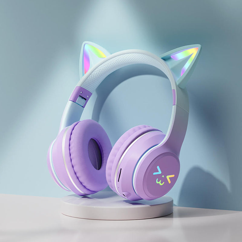 Bluetooth 5.1 Gradient Kitty UwU Headphones RGB 3.5mm Jack Dubsnatch