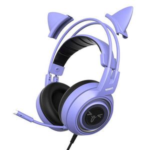 Purple Cat Ear Headset Microphone Emoji 3.5mm Jack