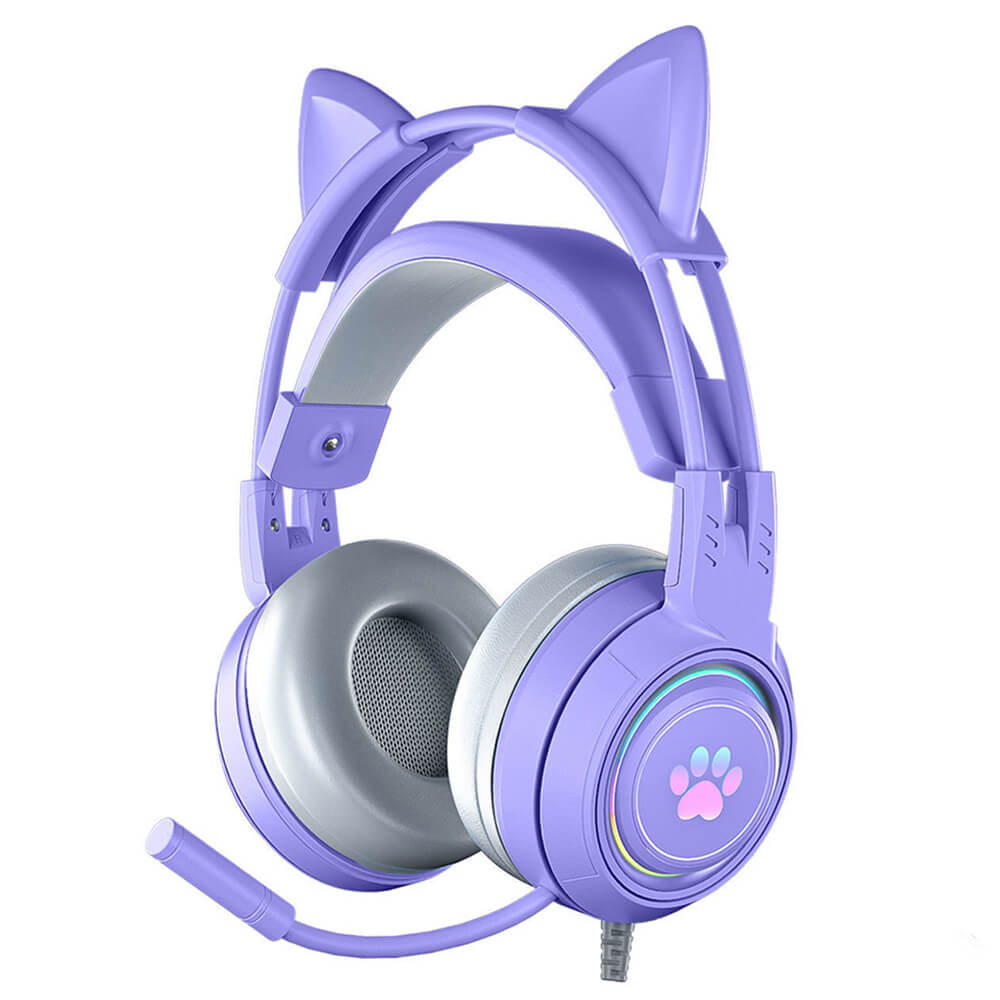 Purple Cat Headset Microphone 3.5mm Jack USB LED Paw