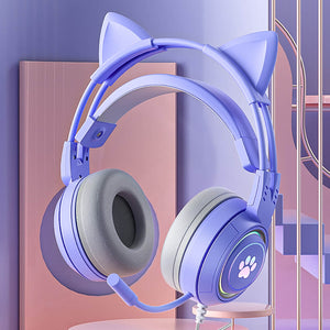 Purple Cat Headset Microphone 3.5mm Jack USB LED Paw Picture