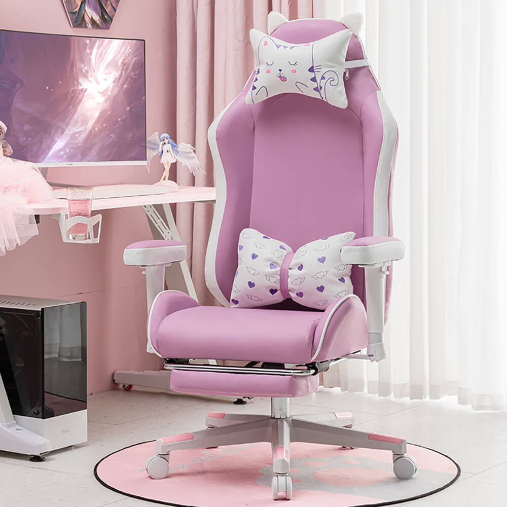 Purple Gamer Girl Bunny Chair Cute Kitty Ear Gaming Chair Footrest