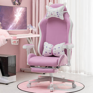 Purple Cute Kitty Ear Gaming Chair Footrest Reclining Seat