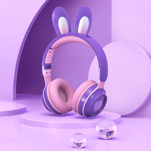 Purple Cute Rabbit Ear Headset Wireless Microphone RGB
