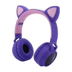 Purple Kawaii Cat Ear Headphones LED Wireless