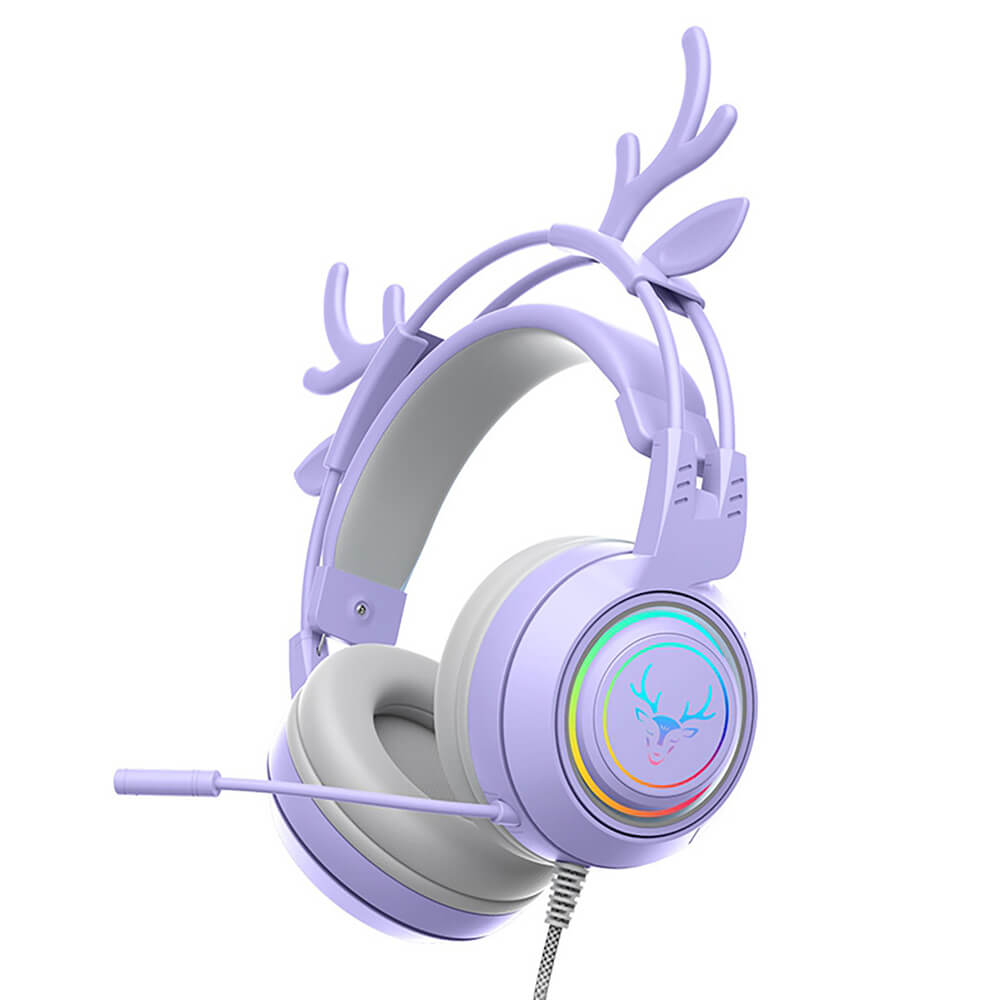 Purple RGB Deer Ear Headset Microphone 3.5mm Jack USB