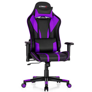 Purple RGB Lighting Gaming Chair Reclining Backrest Synthetic Leather