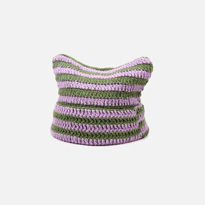 Purple Striped Sweety Devil Horn Knit Beanie