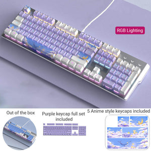Purple White Double Color Cozy Cartoon Mechanical Keyboard Backlight USB