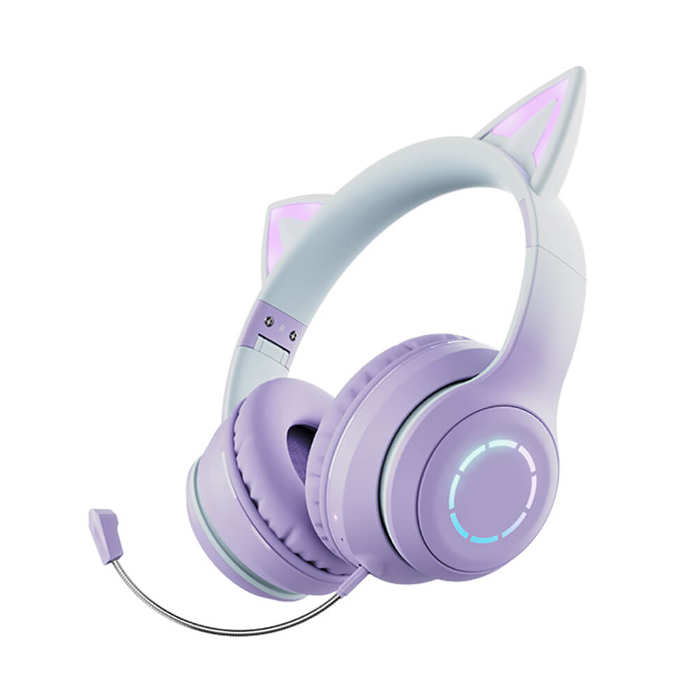 Purple White Wireless Gradient Cat Headset Microphone RGB