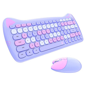 Purple 2.4Ghz Wireless Cute Kitty Combo Keyboard Mouse Compact
