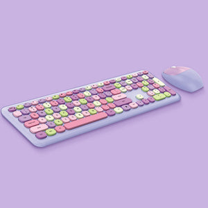 Medium Purple 2.4Ghz Wireless Macaron Color Combo Keyboard Mouse Multimedia