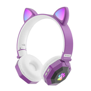 Purple Wireless Neko Headphones Mic Kiddo RGB