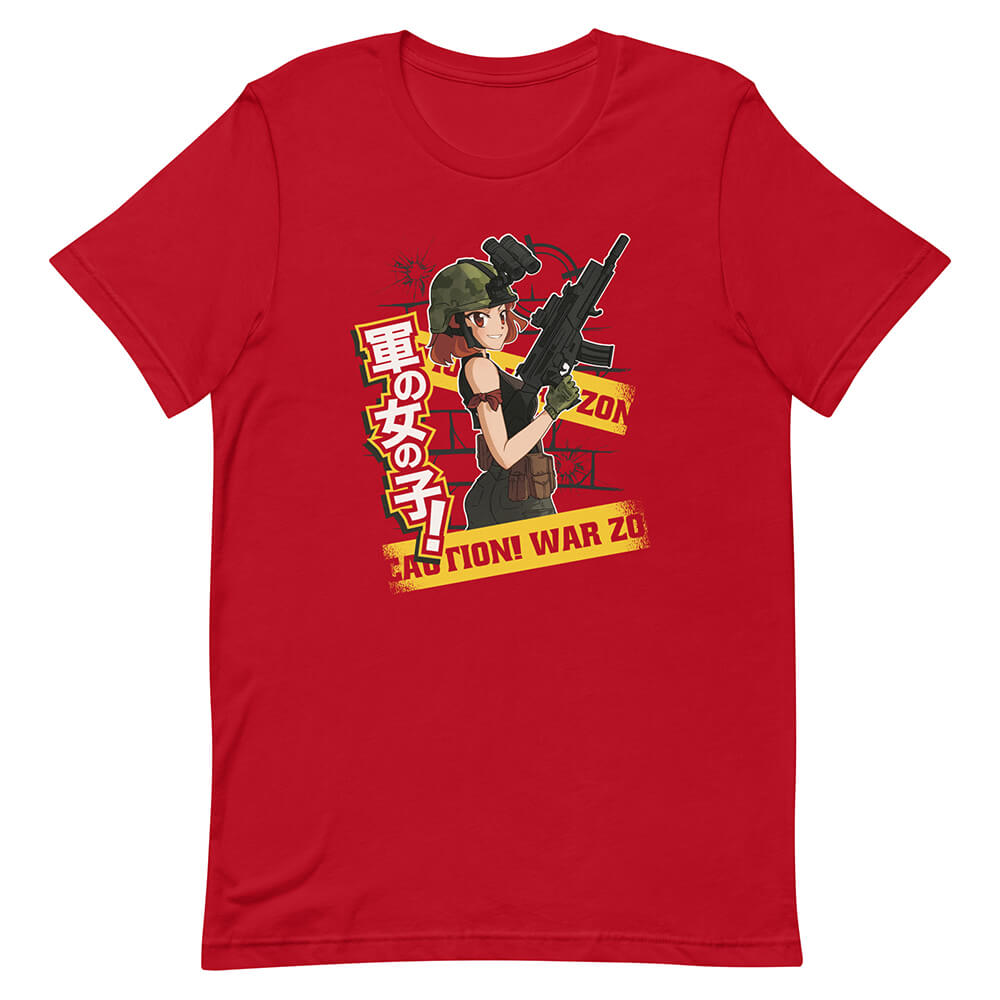 Red Cool Anime Redhead Army Girl Shirt Battlefield Ready