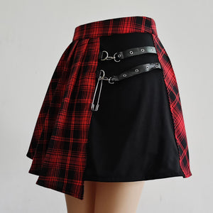 Red High-Waist Punk Asymmetric Cutout Pleated Skirt Punk Left Side