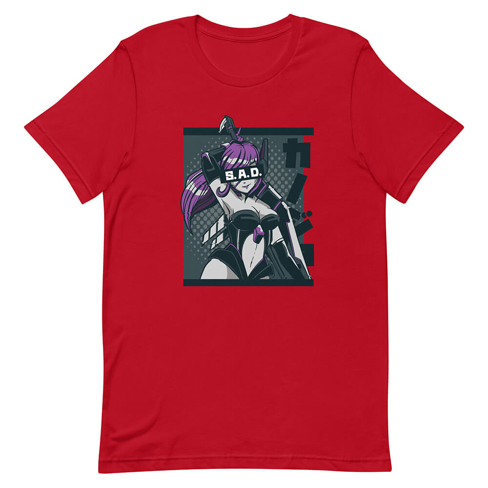 Red Long Sword Sad Anime Fighter Girl Shirt Sexy Armor